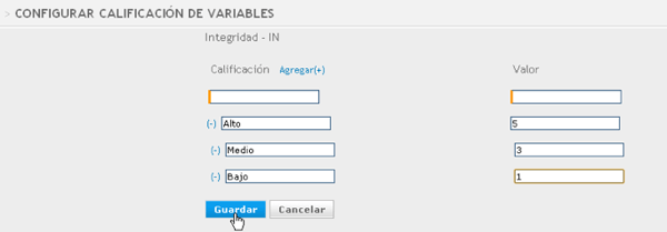 configurar calificación de variables