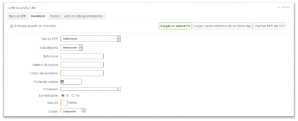 carga inventario epp
